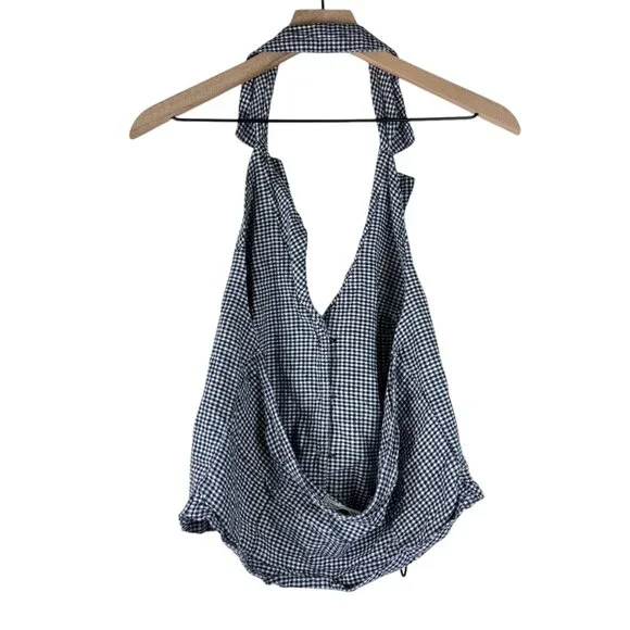 Urban Outfitters Navy White Gingham Linen Gianna Halter Top - Picture 6 of 6